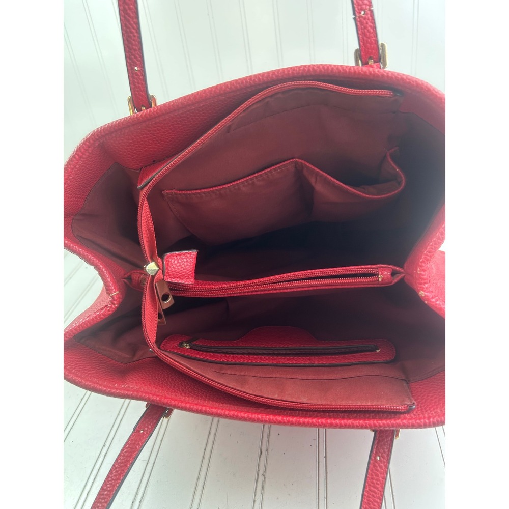 Michael Kors Jet Set Travel Large Red Pebbled Leather East West Tote Bag - Picture 7 of 15